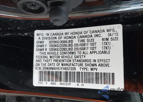 2015 Honda Cr-V Ex from USA, damaged, VIN 2HKRM4H51FH657209